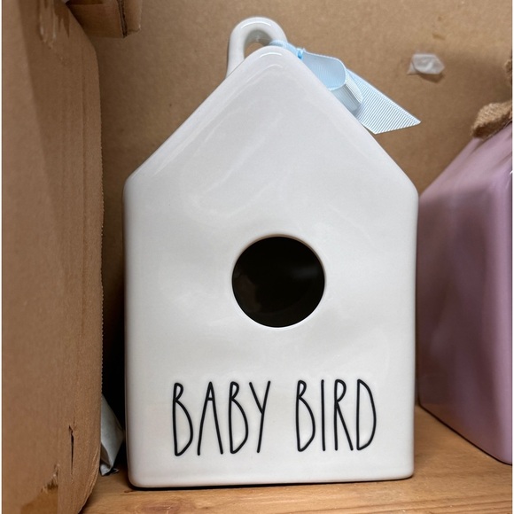 COPY - Rae Dunn - 2 bird print “Baby Bird” Ceramic Bird House - Picture 1 of 3